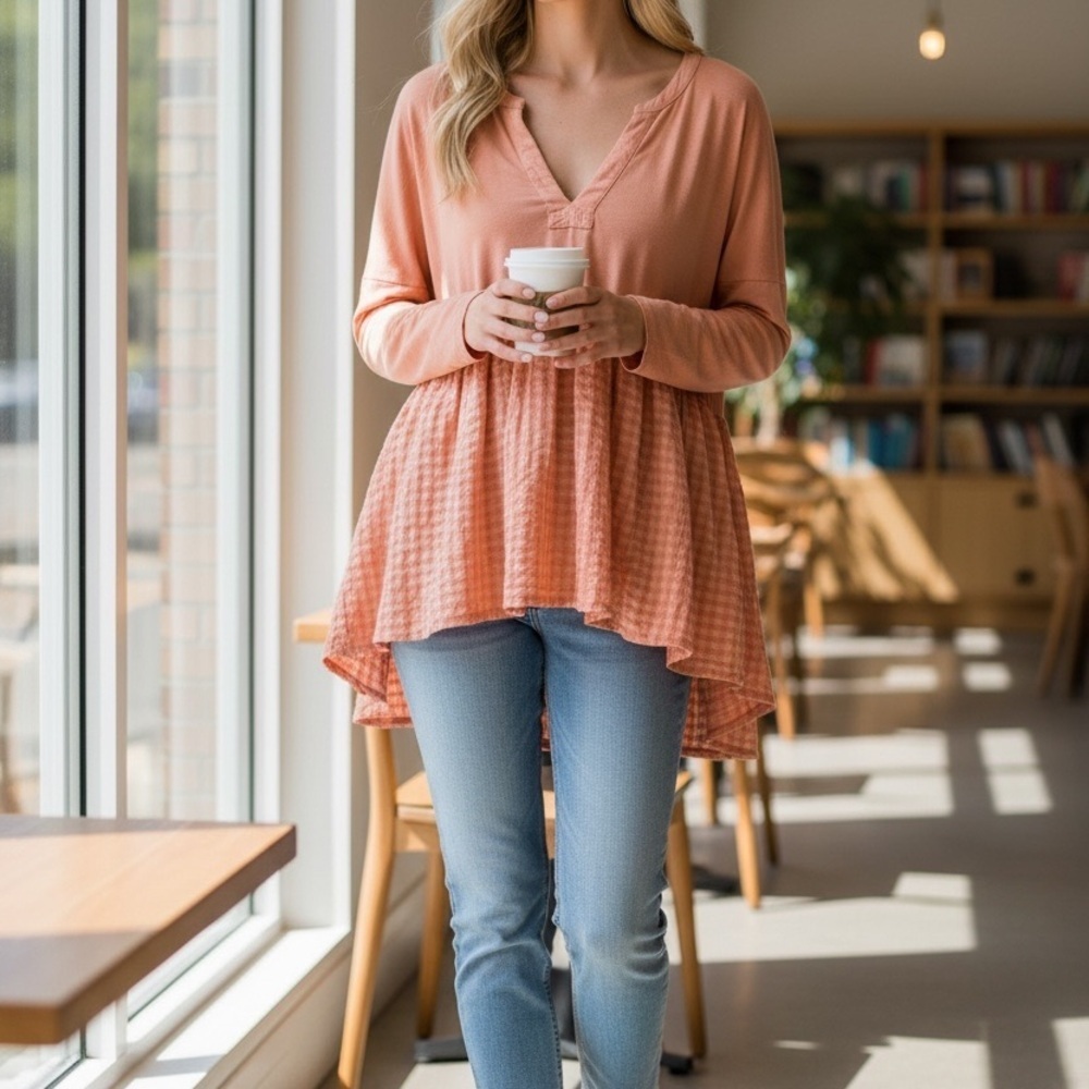 Pilcro Coral V-Neck Tunic Top